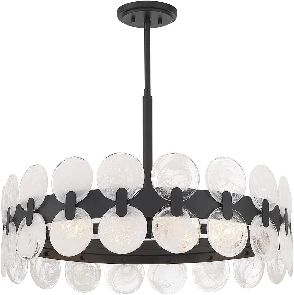 Savoy House 1-3720-6-89 Boca Modern Vintage Strie Piastra Drum Chandelier, 6-Light 360 Total Watts, 18" H x 28" W, Matte Black