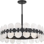 Savoy House 1-3720-6-89 Boca Modern Vintage Strie Piastra Drum Chandelier, 6-Light 360 Total Watts, 18" H x 28" W, Matte Black