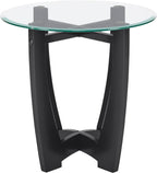 23.5 Inch Round End Table with Tempered Glass Top, Solid Wood Frame, Small Round Side Table for Living Room Bedroom, Easy Clean Glass End Side Table for Small Space, Black