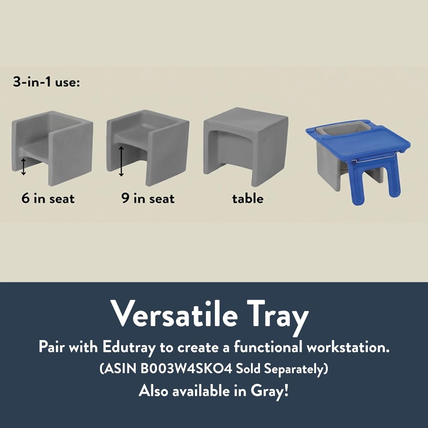 Children's Factory 3-in-1 Cube Chair for Kids, Flexible Seating Classroom Furniture, 1-Pack, Blue