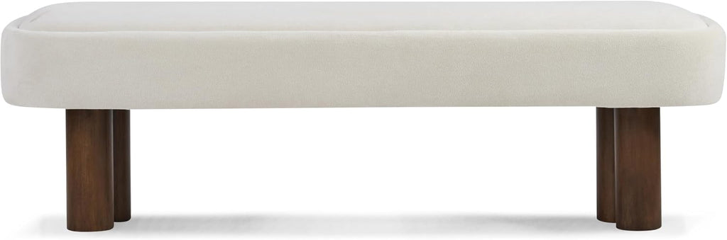 Christopher Knight Home Damas 60.04" Fabric Upholstered Dining Bench, Wooden Entryway Bench, Long Sofa Footstool for Living Room, Bedroom End of Bed Bench, Milky White+Walnut