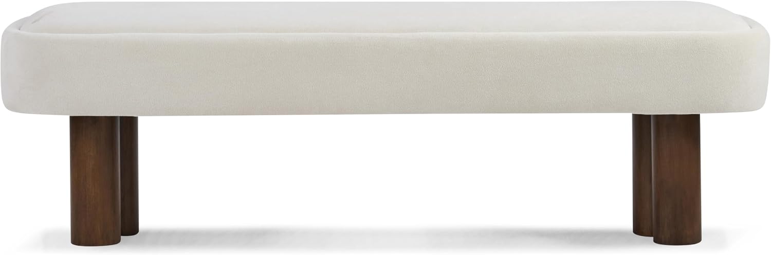 Christopher Knight Home Damas 60.04" Fabric Upholstered Dining Bench, Wooden Entryway Bench, Long Sofa Footstool for Living Room, Bedroom End of Bed Bench, Milky White+Walnut