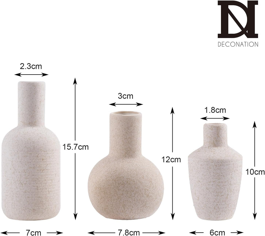DN DECONATION Ceramic Vase Set of 3, Small Vases Home Decor Boho Rustic Farmhouse for Pampas Grass & Dried Fresh Flowers, Modern Decorative Vases for Living Room, Bedroom, Entryway, Shelf, Table Decor