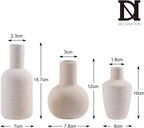 DN DECONATION Ceramic Vase Set of 3, Small Vases Home Decor Boho Rustic Farmhouse for Pampas Grass & Dried Fresh Flowers, Modern Decorative Vases for Living Room, Bedroom, Entryway, Shelf, Table Decor