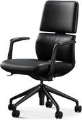 TOMU Genuine Leather Office Desk Chair with Wheels, Ergonomic Leather Executive Chair, Mid Back, Swivel Base with Adjustable Tilt, Modern Style, Luxury Aluminum Frame