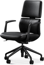TOMU Genuine Leather Office Desk Chair with Wheels, Ergonomic Leather Executive Chair, Mid Back, Swivel Base with Adjustable Tilt, Modern Style, Luxury Aluminum Frame