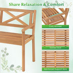 2-Person Acacia Wood Garden Chair Armrests Backrest 44in Seat Width 800lb Capacity for Patio