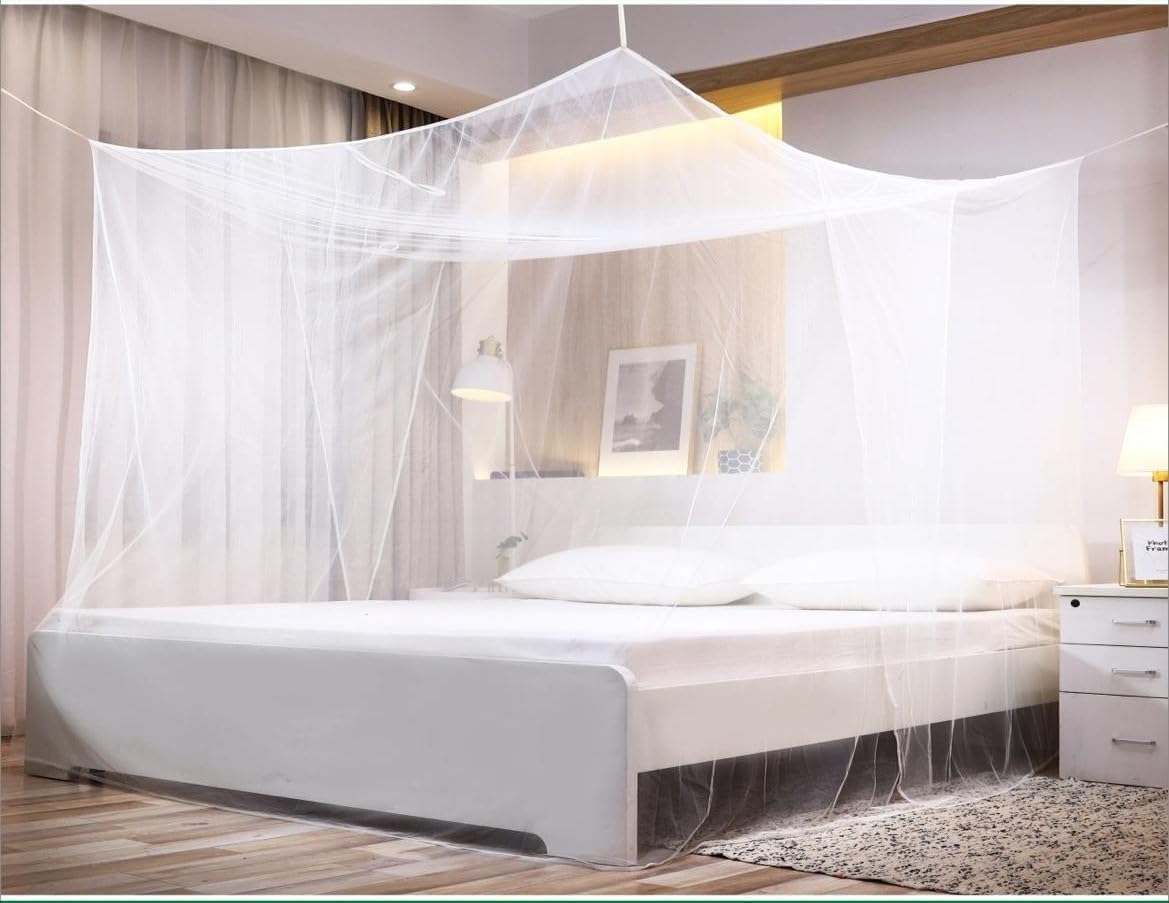 Premium Bed Mosquito Net – Full & Queen Size, Elegant White Rectangular Canopy, 360° Protection with Breathable Mesh and Easy Installation