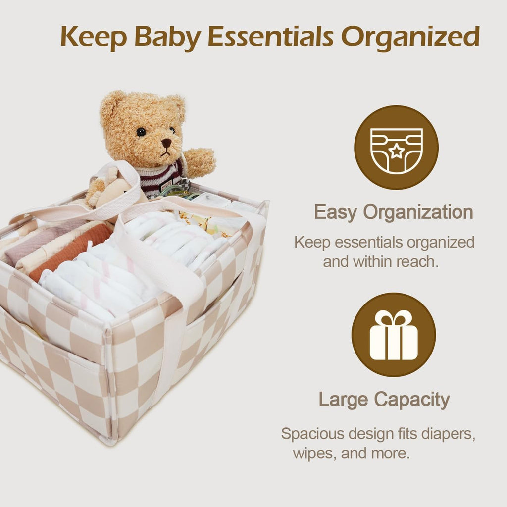 Baby Diaper Caddy – Baby Diaper Caddy Organizer, Stylish Storage Basket for Newborn Essentials & Diaper Station, Baby Registry Must-Have (Beige)