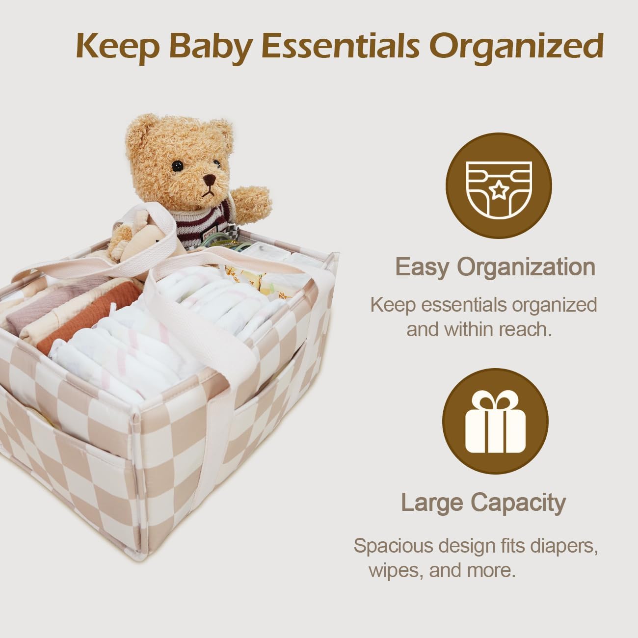 Baby Diaper Caddy – Baby Diaper Caddy Organizer, Stylish Storage Basket for Newborn Essentials & Diaper Station, Baby Registry Must-Have (Beige)