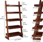 5 Tier Ladder Shelf, Leaning Bookshelf with Wood Frame, 5 Shelf Tall Bookcase Standing Storage Organizer Solid Wood Storage Shelves for Living Room, Bedroom, Home Office (Walnut)
