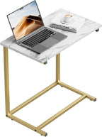 PERLECARE C Shaped End Table, Vintage Side Table for Couch, Laptop, Coffee, Snack, Sofa Side End Table C Shape for Living Room, 27"(H) x 19.7"(W) x 12.6"(D), Marble