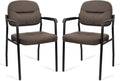 CLATINA Leather Office Guest Chair Sets of 2, Reception Chair No Wheels with Armrests and Lumber Support, Ergonomic Desk Armchair for Meeting Waiting Conference Lobby Room Shool Study, Brown