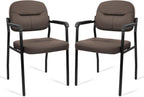 CLATINA Leather Office Guest Chair Sets of 2, Reception Chair No Wheels with Armrests and Lumber Support, Ergonomic Desk Armchair for Meeting Waiting Conference Lobby Room Shool Study, Brown