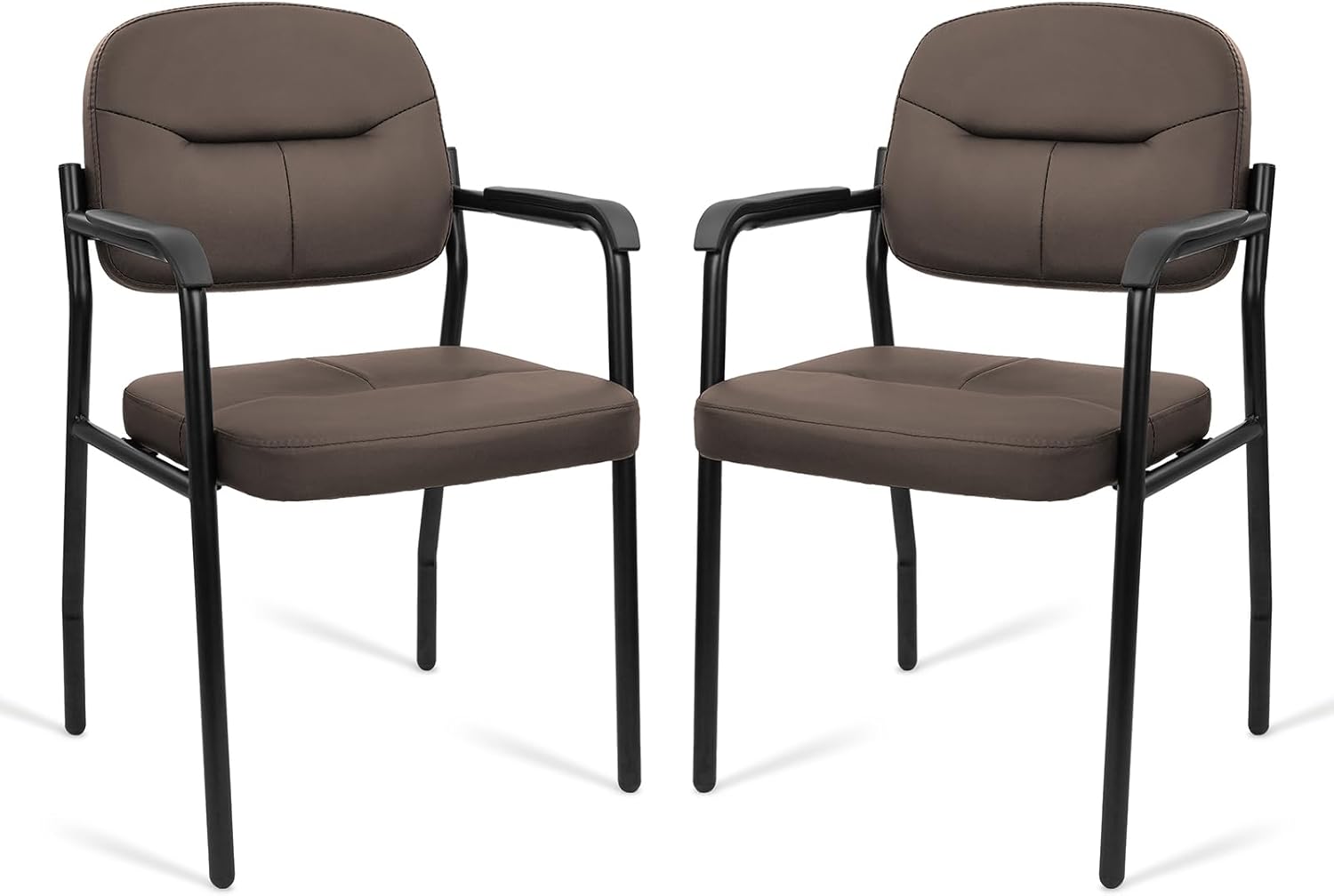 CLATINA Leather Office Guest Chair Sets of 2, Reception Chair No Wheels with Armrests and Lumber Support, Ergonomic Desk Armchair for Meeting Waiting Conference Lobby Room Shool Study, Brown