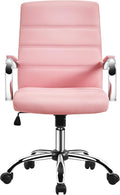 costoffs Mid Back Office Desk Chairs PU Leather Executive Task Chairs Height Adjustable Swivel Chair with Lumbar Support, Pink