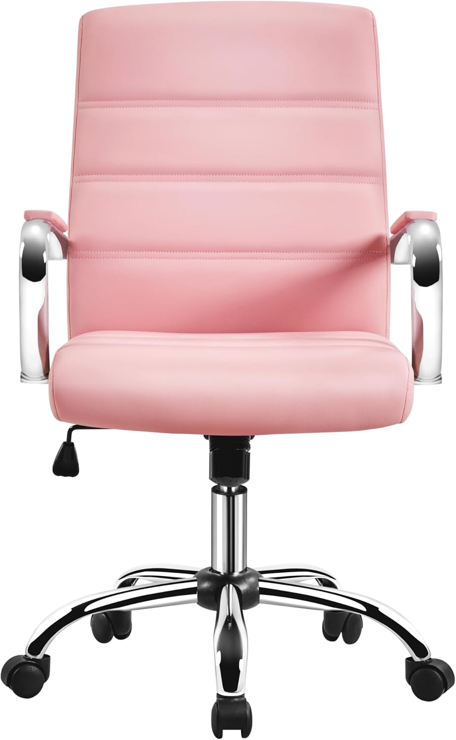 costoffs Mid Back Office Desk Chairs PU Leather Executive Task Chairs Height Adjustable Swivel Chair with Lumbar Support, Pink