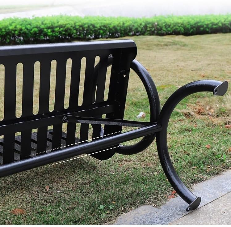 Park Benches Wrought Iron Park Chair Double Black Metal Outdoor Long Backrest Community Square Welded Seat with Outdoor Benches(120 x 61 x 83 cm)