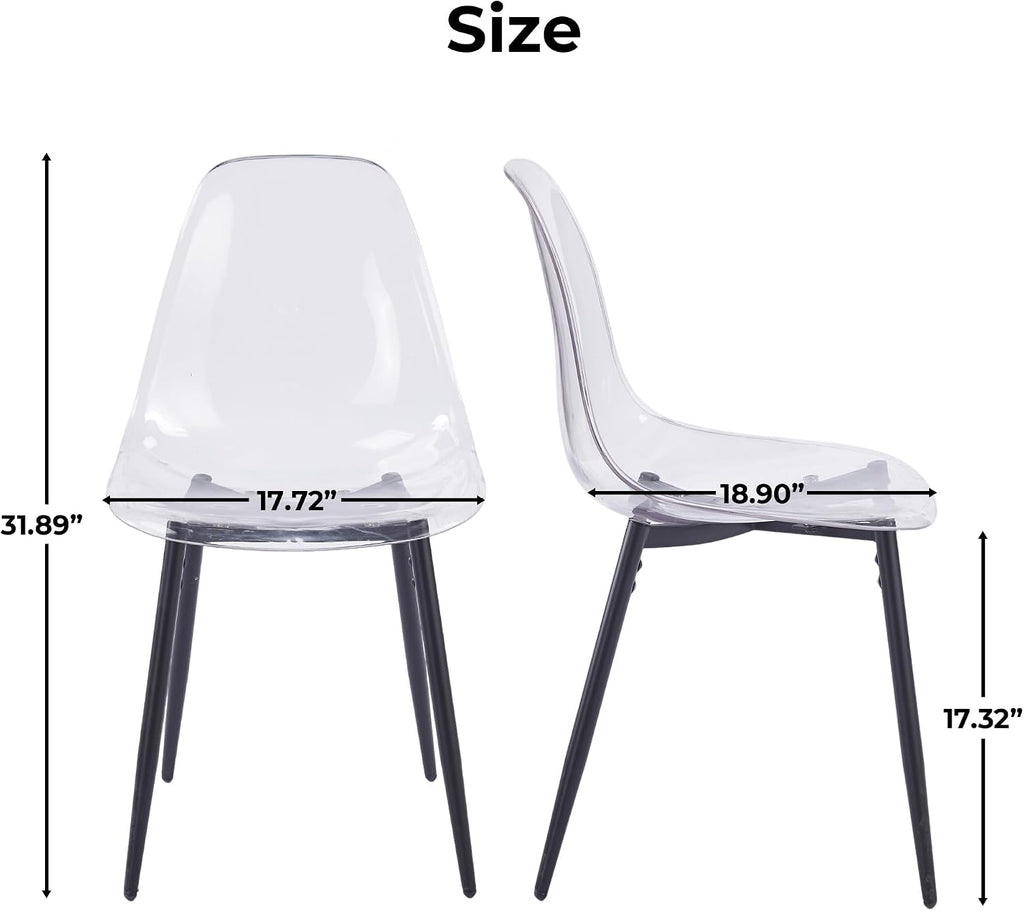 Dining Chairs Set of 4, Modern Acrylic Kitchen Chairs with Transparent Seat, Clear Kitchen Side Chairs with Metal Legs for Living Room, Counter, Dining Room, Kitchen, Reception