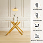 51'' Glass Dining Table Set for 4, Modern Rectangular Dining Room Table with Gold Metal Legs & 4 Upholstered Velvet Dining Chairs, Space-Saving Kitchen Table Set for Small Spaces, Apartment(Black)