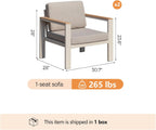 2PC Single Seat Aluminum Patio Chairs, Outdoor Furniture with 1.5mm Thick Powder-Coated Frame, Water Repellent Removable Cushions, Lightweight Single Chairs for Balcony Porch Backyard