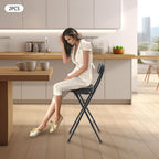 2Pcs-Folding Bar Stool with Back, Black Tall Foldable Chair Counter Height Collapsible Stool PU Leather Padded for Kitchen Island, Restaurant, Bar, Cafe Shop, Outdoor Camping