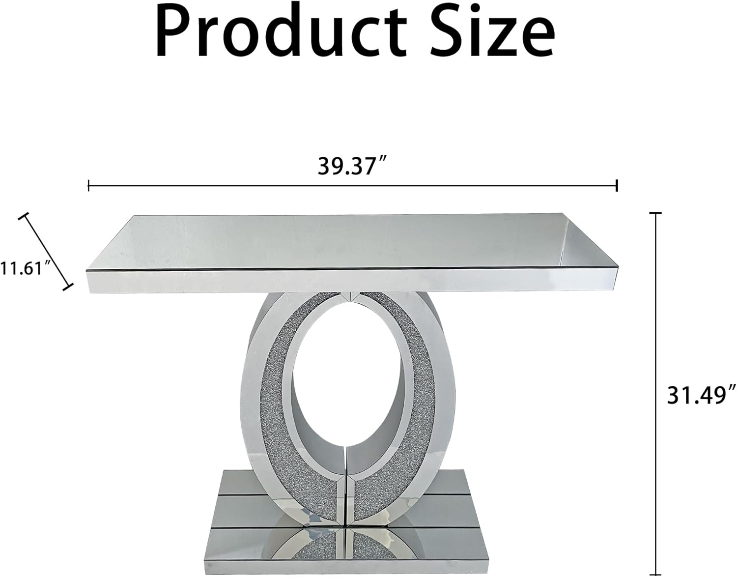 Oval-Shaped Silver Mirrored Console Table and Wall Mirror Set, 2 Piece Mirrored 39.37" Rectangle Sofa Table and 35.43" Crush Diamond Oval Wall Mirror Set for Entryway Hallway Entrance