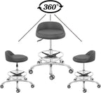 Rolling Stool Adjustable Drafting Chair, Heavy Duty Metal Base with Back Support Foot Rest, for Office Home Shop Kitchen Beauty(Large)