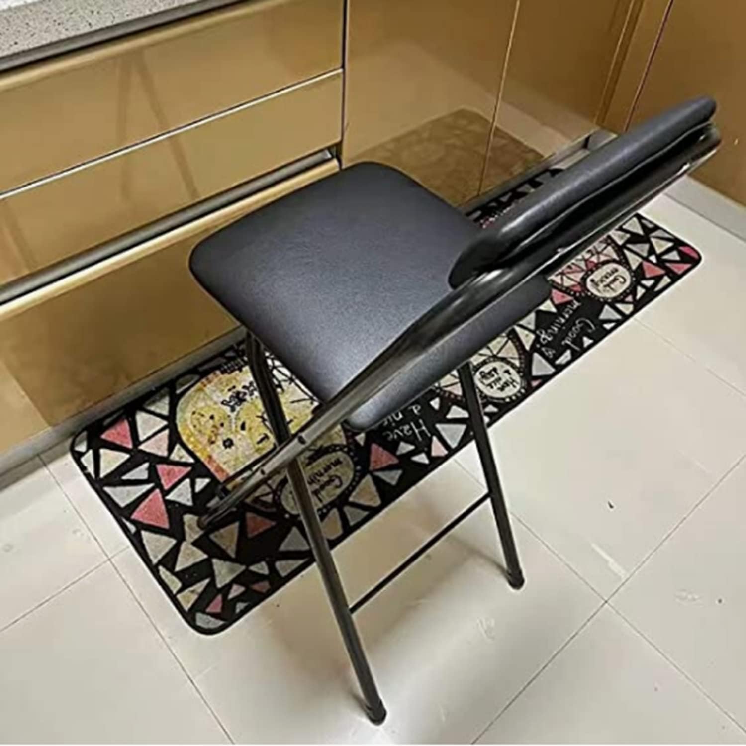 Foldable bar stools with Backrest,Leather Padded Counter Tall Folding Stool,Portable Folding Stool Tall Bar Stools for Outdoor Kitchen Shop Cafe,seat Height 25.5inch(Black/White)