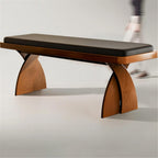 Modern Wooden Long Bench at The Foot of The Bed in The Bedroom Dressing Room or Home Use Leather Shoe Changing Entryway(Small)