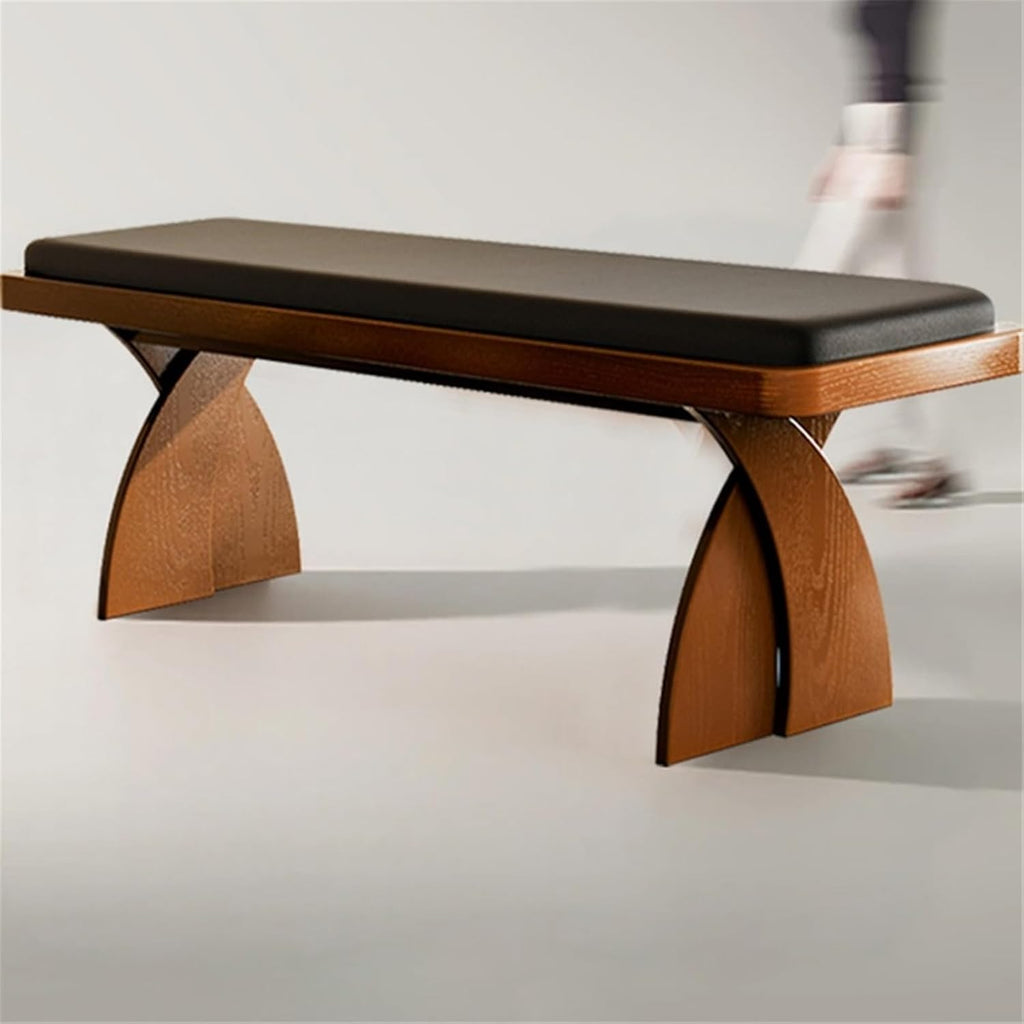 Modern Retro Wooden Long Bench at The Foot of The Bed in The Bedroom Dressing Room or Home for Changing Shoes Entryway(Small)