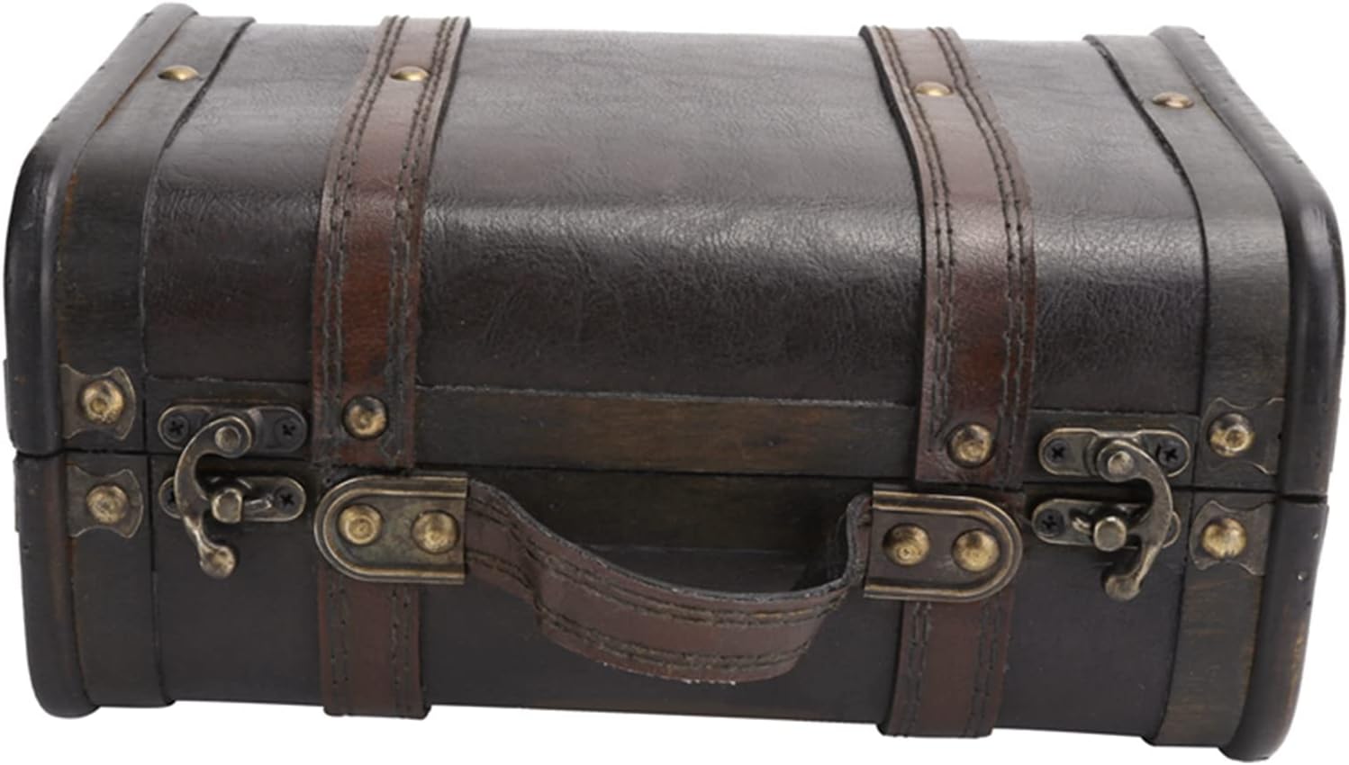 LiebeWH Vintage Wooden Storage Chest Retro Suitcase Decorative Trunk for Home Decor Photography Props Travel with Handle
