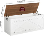MAHANCRIS 47.2" Storage Chest, Extra Large Toy Box with 2 Safety Hinges, Wooden Toy Chest, Storage Bench with Rivets, Storage Trunk for Bedroom, Living Room, Entryway, White and Brown SCBZ18501