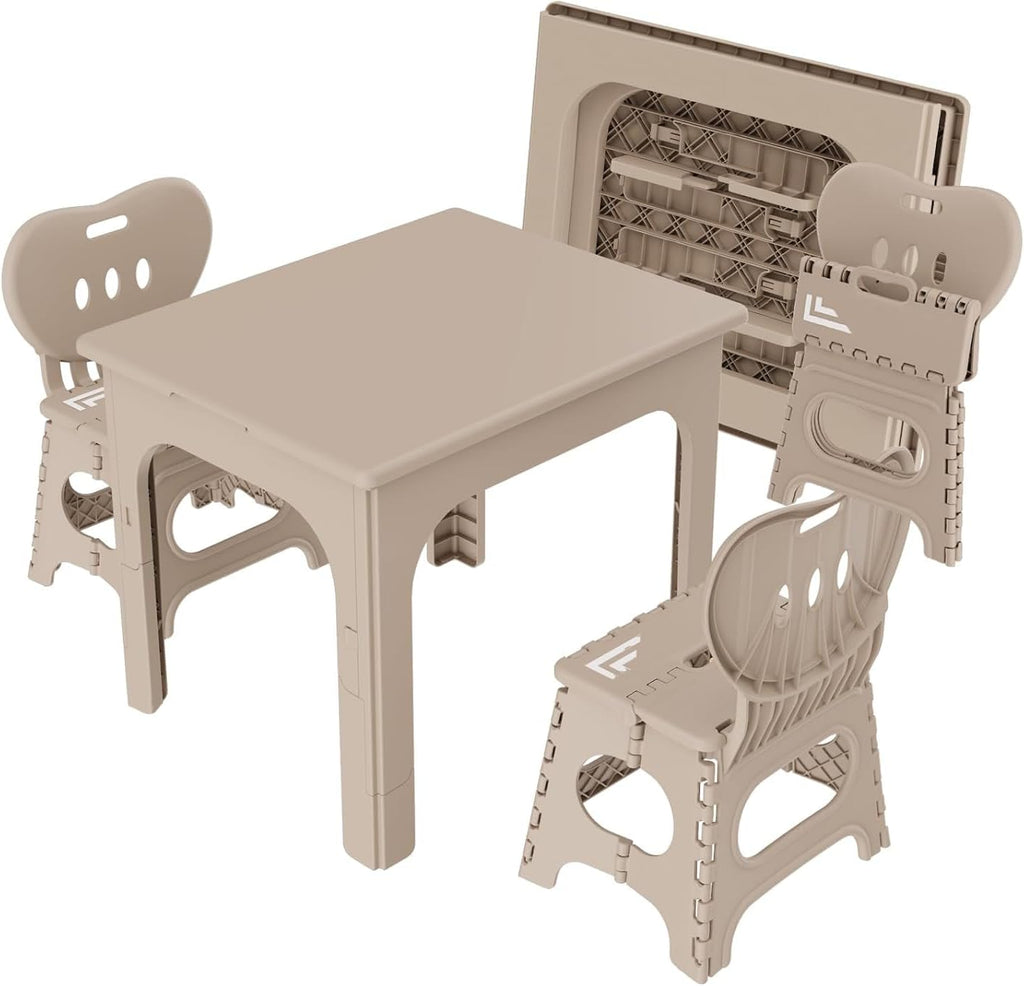 UNICOO Foldable Kids Table and 2 Chairs Set, Portable Height Adjustable Toddler Activity Table, Indoor Outdoor Folding Table Set for Study, Crafts, Snack, Picnic, Playroom and Patio