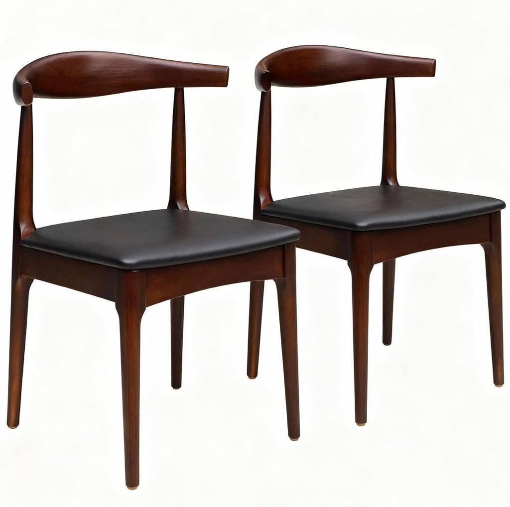 Solid Wood Dining Chairs Set of 2 - Mid Century Modern Wishbone Design with Elegant Leather Upholstery, Walnut-Colored sillas de comedor for homes, kitchens, meeting rooms, restaurants, cafes studies