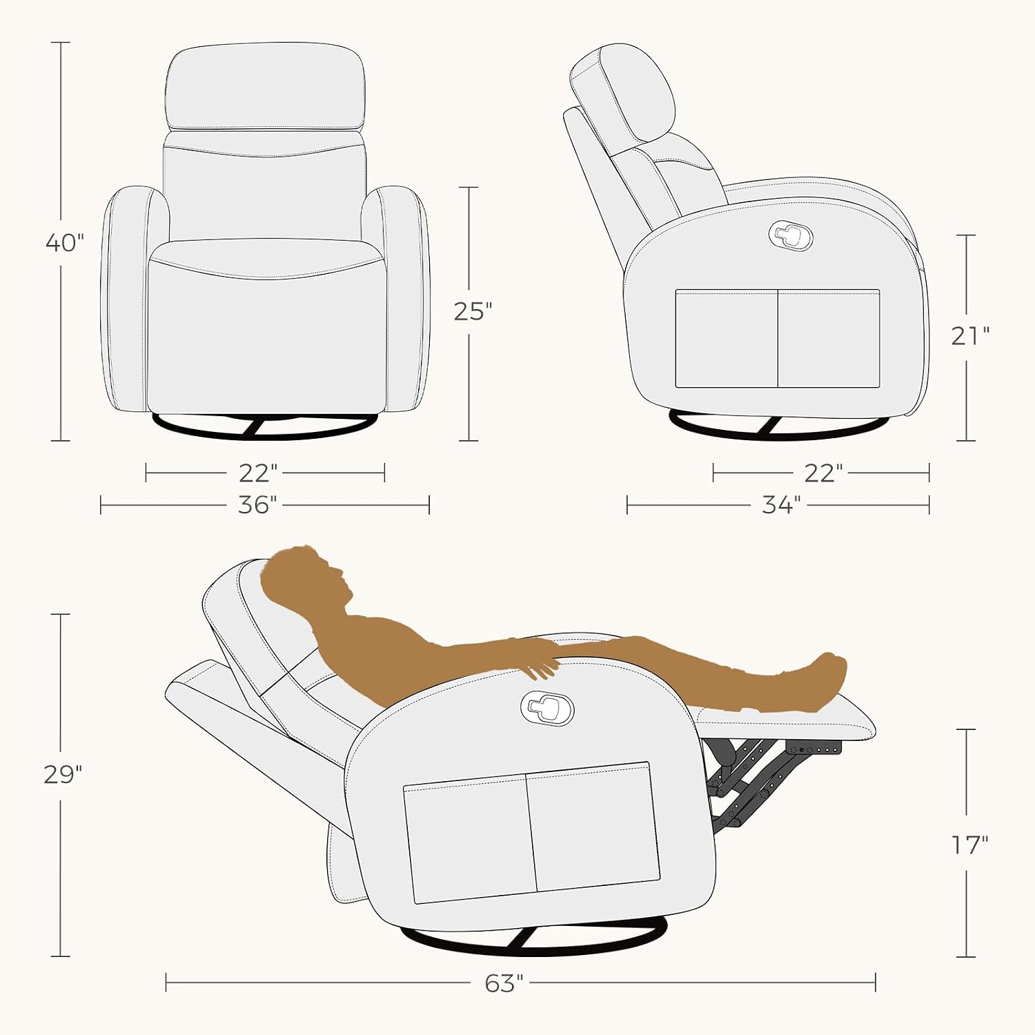 Swivel Rocker Recliner, Manual Swivel Recliner with Adjustable Headrest, Glider Rocking Reclining Nursery Chairs for Small Space, Living Room, Bedroom, Chenille Camel