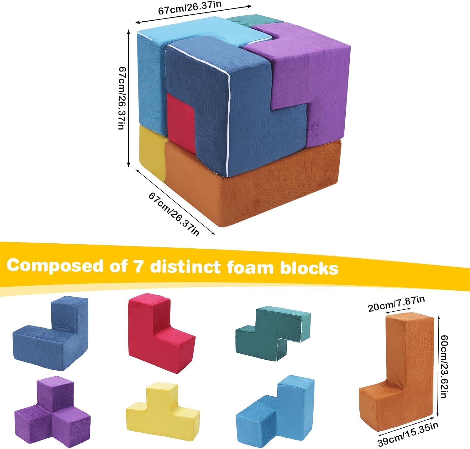 7Pcs Elastic Sponge Toddler Cushions Washable Inspiring Creativity Blocks Chair Wear Resist for Kids Bedroom Playroom Furnitures