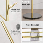 Jolitac Metal Coat Rack Stand Golden Satin Steel Finish Stable Marble Base, High-Grade with Hooks Metal Tree Hat & Coat Hanger Floor Free Standing Wall Bedroom Easy Assembly (Golden)