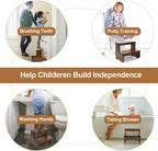 StrongTek Bamboo Two Step Stool for Adults and Kids, Bed Stepstool with Anti-Slip Bottom, Heavy Duty for Kitchen, Bathroom, Bedside Step Stool, Wooden Step Stairs 350 lbs Capacity