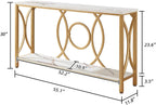 HOMISSUE Sofa Console Table, Modern Gold Console Table with Faux Marbled Tabletop, Engineered Wood Entryway Tables with 2 Tier Storage, Narrow Sofa Table for Living Room, Hallway (55 Inch, White&Gold)