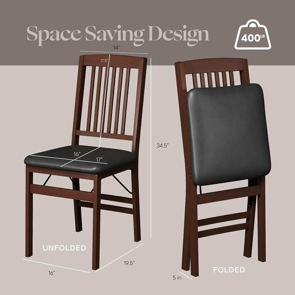 SIMPLEX Compact Folding Wood Dining Chairs – No Assembly, PU Leather Cushions, 400 lb Load Capacity, Space-Saving Design for Apartment & Kitchen Use (4 Pack)
