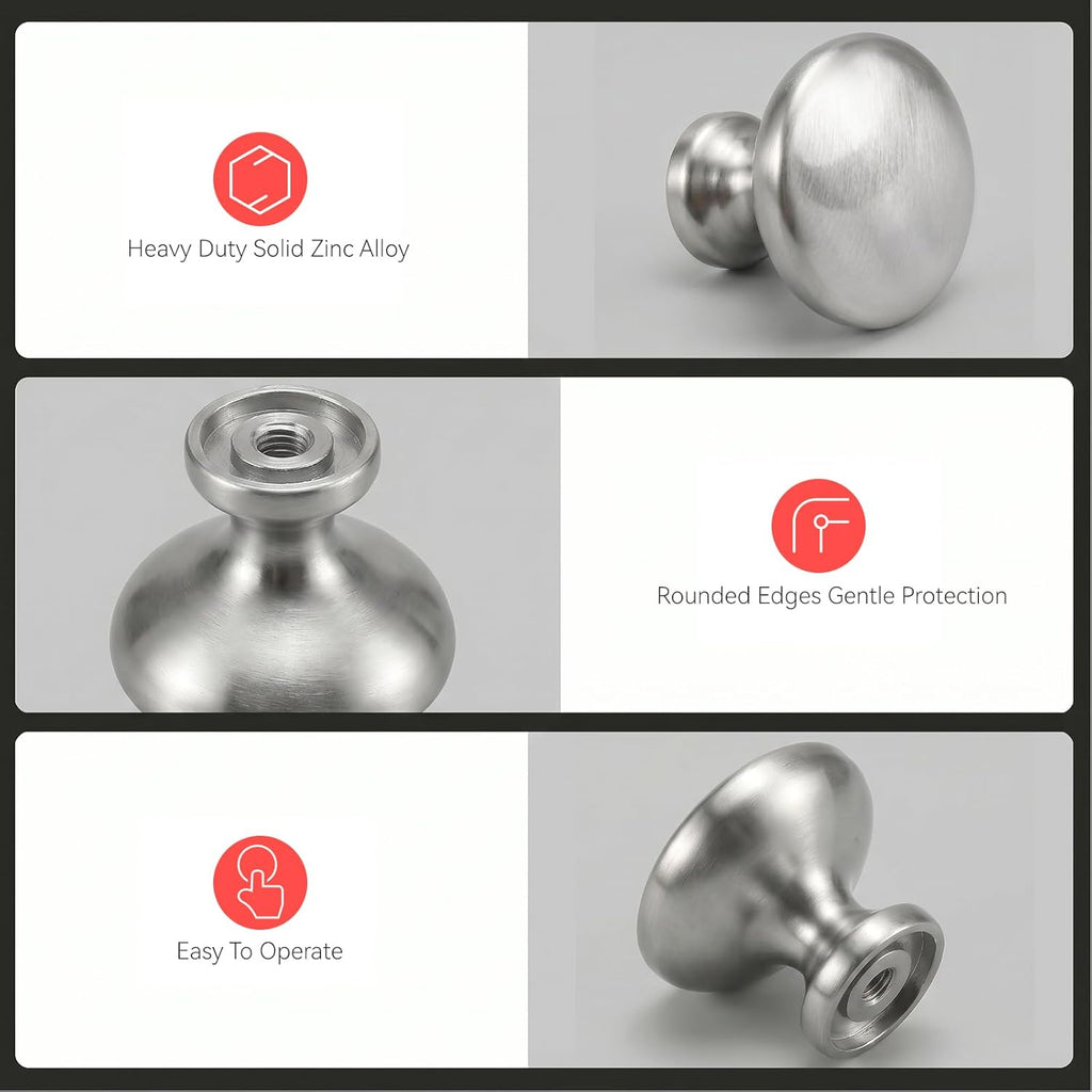 homdiy Brushed Nickel Cabinet Knobs 10 Pack, Satin Nickel Round Drawer Knobs, Heavy Duty Zinc Alloy, Rustproof Kitchen Cabinet Hardware for Bathroom Closet Dresser