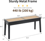40" Wooden Dining Bench with Hand Woven Rattan Seat,Solid Wood Bench for Entryway,Living Room,Kitchen and Bedroom（Black，18" H