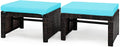 Tangkula 2 Pieces Patio Rattan Ottomans, All Weather Outdoor Footstool Footrest Seat with Soft Cushion, Hidden Zipper, High-Density Sponge, Wicker Ottoman Seat for Patio, Garden, Poolside (Turquoise)