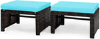 Tangkula 2 Pieces Patio Rattan Ottomans, All Weather Outdoor Footstool Footrest Seat with Soft Cushion, Hidden Zipper, High-Density Sponge, Wicker Ottoman Seat for Patio, Garden, Poolside (Turquoise)