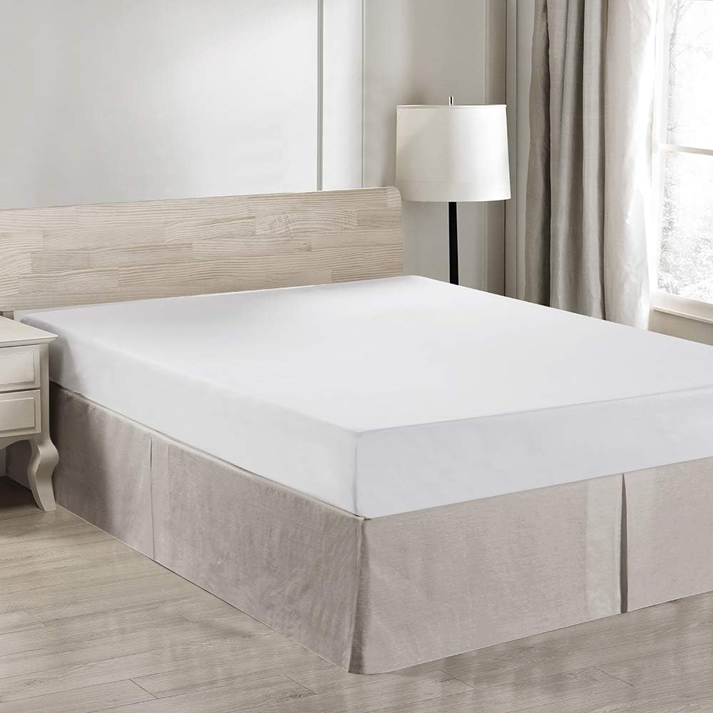 Simple&Opulence Belgian Linen Bed Skirt with Classic 14 inch Tailored Drop Dust Ruffle, Easy Fit Breathable Premium Natural Flax- Basic Linen, Queen