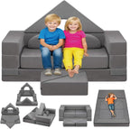 9pcs Modular Kids Play Couch, Toddler & Child Sectional Sofa, Convertible Foam and Floor Cushion for Boys and Girls, Foldable Playroom Bedroom Furniture, Gray