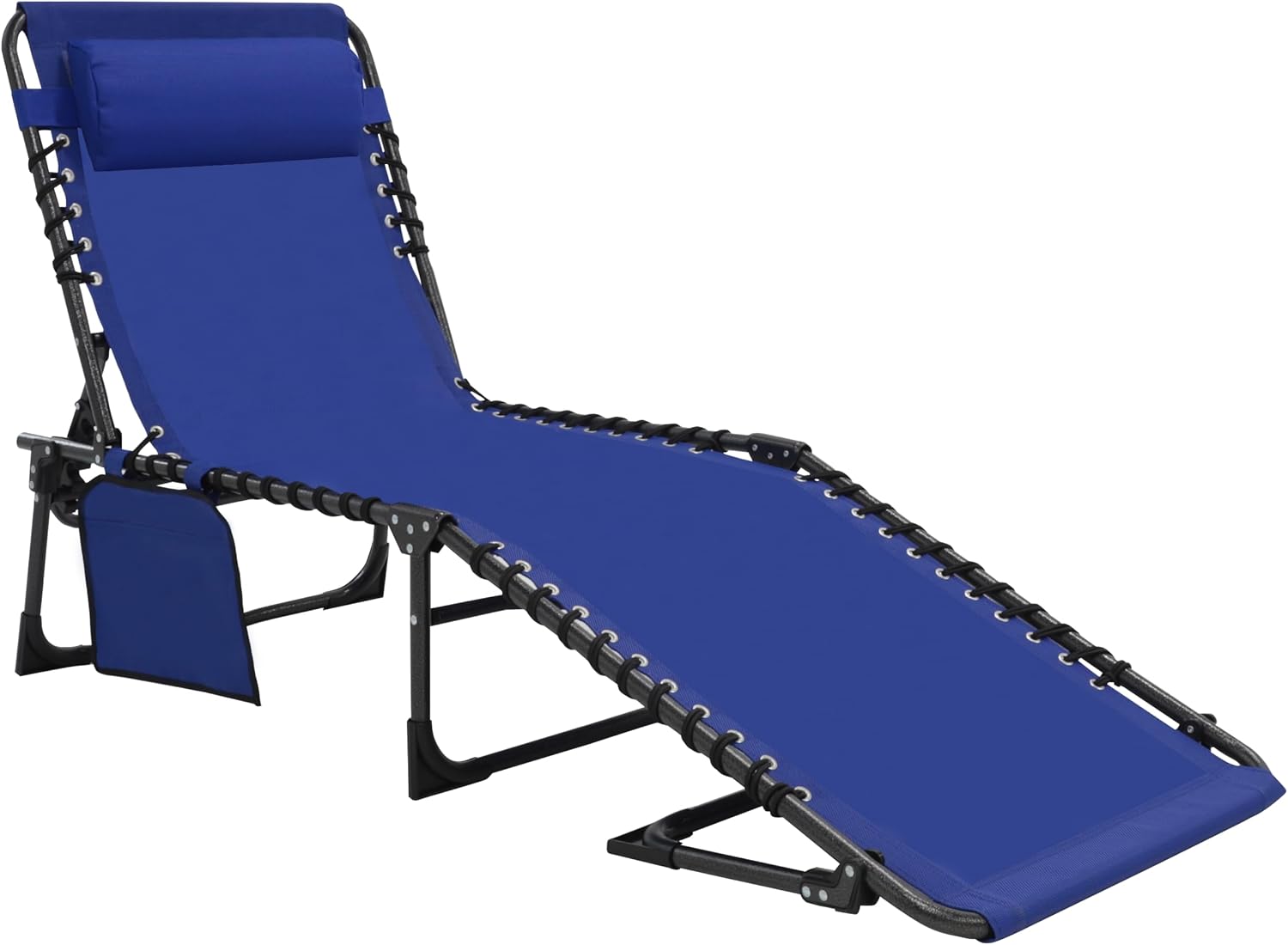 BlueWish Patio Chaise Lounge Chair, Outdoor Lounge Chairs with 5 Position Adjustable Backrest, Removable Pillow, Textilene Waterproof, Folding Lounge Chair for Beach, Patio, Poolside