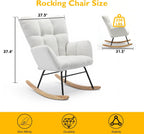 Teddy Glider Rocker Chair, Upholstered Rocking Chair for Nursery, Accent Chair with Headrest/Side Pocket, Comfy Baby Rocker Armchair & Adult Rocking Chair (Teddy, White Without Headrest, Single)