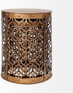 Pemberly Row Gold Cylindrical Metal Accent Tables, Set of 2, 16x15 in, Antique Finish, Moroccan-Inspired Lattice Design, Nesting Versatile Living Room or Home Décor Tables